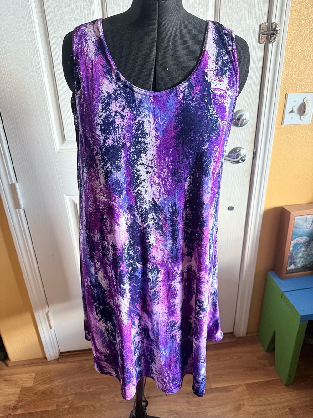 Purple Abstract Print Scoop Neck Tank Swim Cover Up
